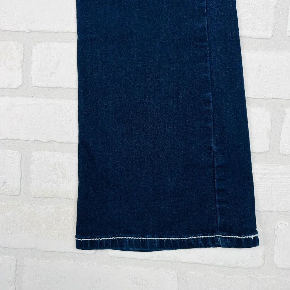 Dark Wash Girls' Flared Jeans with Pink Accent Stretch Denim
